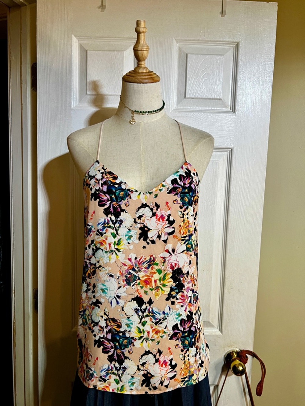 Express Wms Y2K‎ Floral Chiffon Lined V Neck Keyhole Back Boho  Tunic Tank Top S